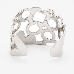 Salvatore Ferragamo Silver Tone Gancini Wide Cuff Bracelet