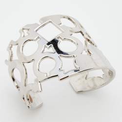 Salvatore Ferragamo Silver Tone Gancini Wide Cuff Bracelet