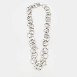 Salvatore Ferragamo Silver Tone Gancini Long Necklace