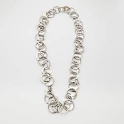 Salvatore Ferragamo Silver Tone Gancini Long Necklace