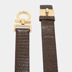 Pre Owned Salvatore Ferragamo Green Lizard Embossed Leather Gancio Belt
