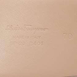 Pre Owned Salvatore Ferragamo Beige Leather Vara Bow Wide Waist Belt 70CM