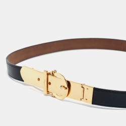 Pre Owned Salvatore Ferragamo Black Leather Gancini Buckle Belt 85CM