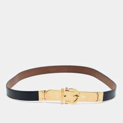 Pre Owned Salvatore Ferragamo Black Leather Gancini Buckle Belt 85CM