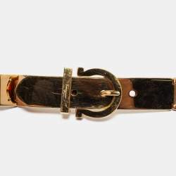 Pre Owned Salvatore Ferragamo Black Leather Gancini Buckle Belt 85CM