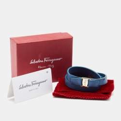 Salvatore Ferragamo Blue Leather Vara Bow Double Tour Bracelet