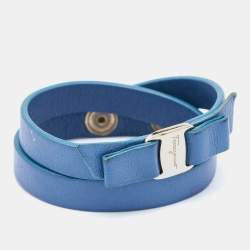 Salvatore Ferragamo Blue Leather Vara Bow Double Tour Bracelet
