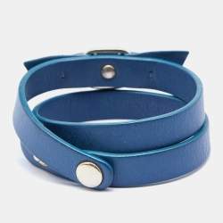 Salvatore Ferragamo Blue Leather Vara Bow Double Tour Bracelet