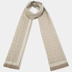  Salvatore Ferragamo Beige Logo Jacquard Wool Shawl