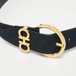 Salvatore Ferragamo Navy Blue Nubuck Leather Waist Belt 70CM