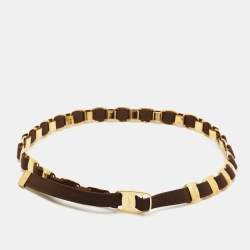 Salvatore Ferragamo Brown Fabric Chain Waist Belt 80CM