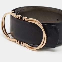 Pre Owned Salvatore Ferragamo Black Leather Buckle Belt 90CM