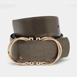 Pre Owned Salvatore Ferragamo Black Leather Buckle Belt 90CM