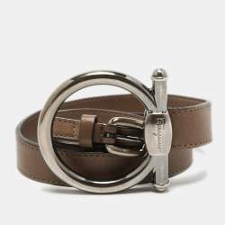 Pre Owned Salvatore Ferragamo Brown Leather Buckle Belt 90CM