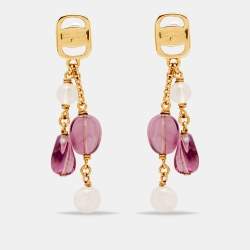 مملوكة مسبقًا Salvatore Ferragamo Gold Tone Vara Bead Drop Earrings