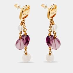 مملوكة مسبقًا Salvatore Ferragamo Gold Tone Vara Bead Drop Earrings