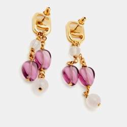 مملوكة مسبقًا Salvatore Ferragamo Gold Tone Vara Bead Drop Earrings