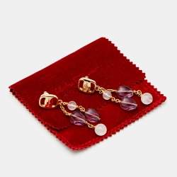 مملوكة مسبقًا Salvatore Ferragamo Gold Tone Vara Bead Drop Earrings