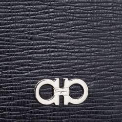 Pre Owned Salvatore Ferragamo Black/Blue Leather Lanyard ID Card Holder