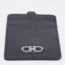 Pre Owned Salvatore Ferragamo Black/Blue Leather Lanyard ID Card Holder