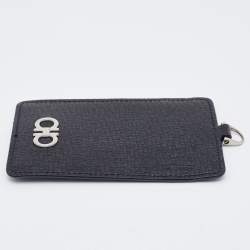 Pre Owned Salvatore Ferragamo Black/Blue Leather Lanyard ID Card Holder