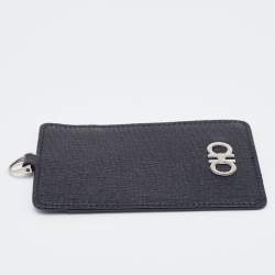 Pre Owned Salvatore Ferragamo Black/Blue Leather Lanyard ID Card Holder