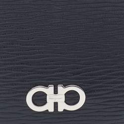Pre Owned Salvatore Ferragamo Black/Blue Leather Lanyard ID Card Holder
