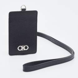 Pre Owned Salvatore Ferragamo Black/Blue Leather Lanyard ID Card Holder