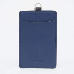 Pre Owned Salvatore Ferragamo Black/Blue Leather Lanyard ID Card Holder
