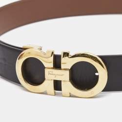 Salvatore Ferragamo Black/Brown Leather Gancini Reversible Cut to Size Belt 