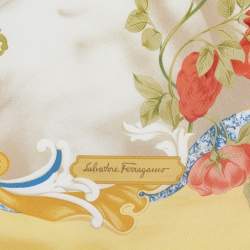 Salvatore Ferragamo Yellow Parrot Printed Silk Square Scarf