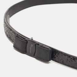 Pre Owned Salvatore Ferragamo Black Glitter Leather Vara Bow Waist Belt 