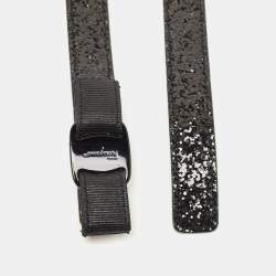 Pre Owned Salvatore Ferragamo Black Glitter Leather Vara Bow Waist Belt 