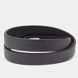 Salvatore Ferragamo Leather Silver Tone Wrap Bracelet