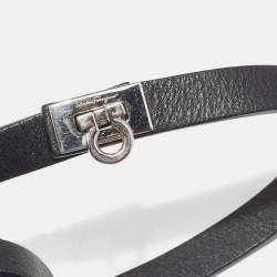 Salvatore Ferragamo Leather Silver Tone Wrap Bracelet