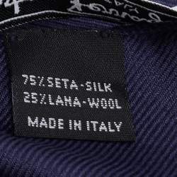 مملوكة مسبقًا Salvatore Ferragamo Navy Blue Gancini Pattern Silk & Wool Stole 