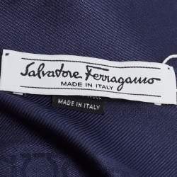 مملوكة مسبقًا Salvatore Ferragamo Navy Blue Gancini Pattern Silk & Wool Stole 