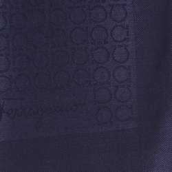 مملوكة مسبقًا Salvatore Ferragamo Navy Blue Gancini Pattern Silk & Wool Stole 