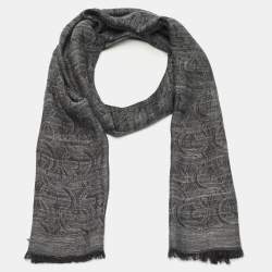 Salvatore Ferragamo Dark Grey Gancini Jacquard Silk & Wool Stole