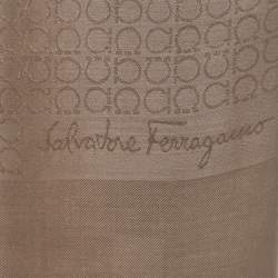 Salvatore Ferragamo Brown Gancini Jacquard Silk & Wool Scarf