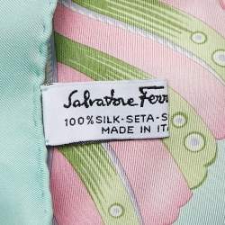 Pre Owned Salvatore Ferragamo Blue Floral Printed Silk Square Scarf