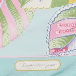 Pre Owned Salvatore Ferragamo Blue Floral Printed Silk Square Scarf