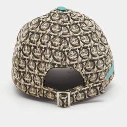 Pre Owned Salvatore Ferragamo Off White Gancini Cotton Jacquard Leather Detail Baseball Cap (ONE SIZE)