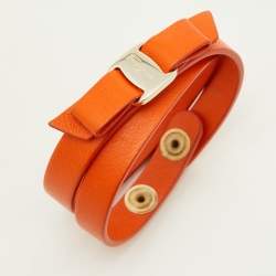 Salvatore Ferragamo Orange Vara Bow Double Wrap Bracelet 