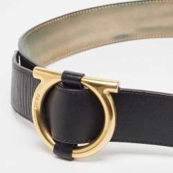 Pre Owned Salvatore Ferragamo Black Leather Gancini Buckle Belt 65CM