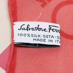 Salvatore Ferragamo Pink Logo Print Silk Square Scarf