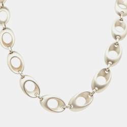 Pre Owned Salvatore Ferragamo Silver Tone Oval Chain Link Toggle Necklace