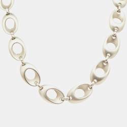 Pre Owned Salvatore Ferragamo Silver Tone Oval Chain Link Toggle Necklace