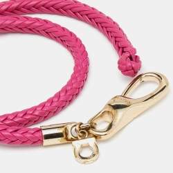 Salvatore Ferragamo Pink Braided Leather Gold Tone Wrap Bracelet