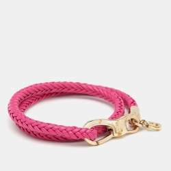 Salvatore Ferragamo Pink Braided Leather Gold Tone Wrap Bracelet